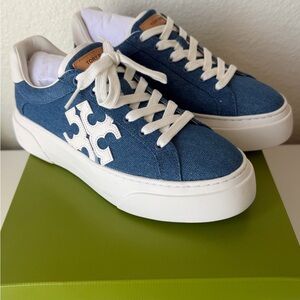Tory Burch Denim Blue and Cream Sneakers